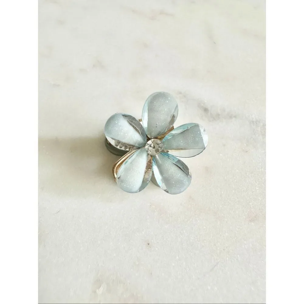Delicate light blue sparkly flower hair clip